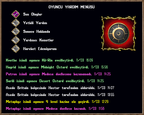 Oyun içerisinde dinamik son olaylar ekranı